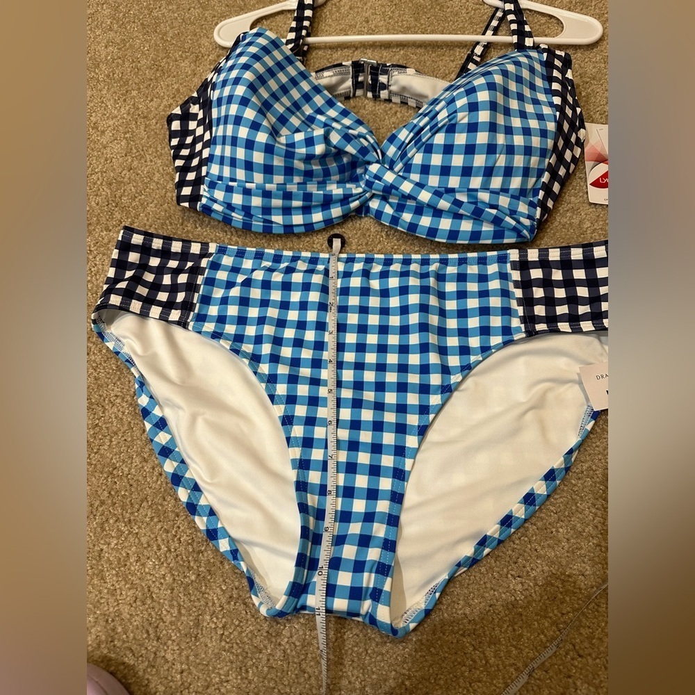 NWT Draper James x Lands' End Blue Gingham Swim Set Size 14 - Picture 8 of 13